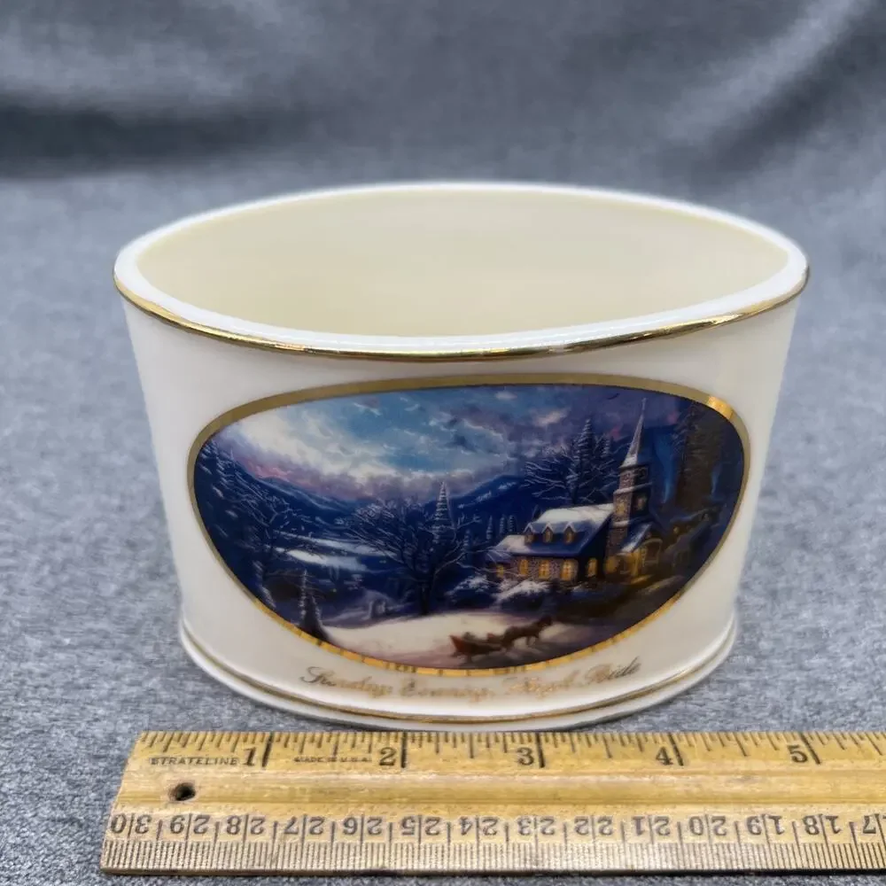Vintage Thomas Kinkade Sunday Evening Sleigh Ride Porcelain Votive Candle Holder
